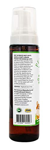 Pet Science - Hot Spot Skin y Coat Liquid Foam, alivia el picor de la piel de todos los perros y gatos (236 ml)