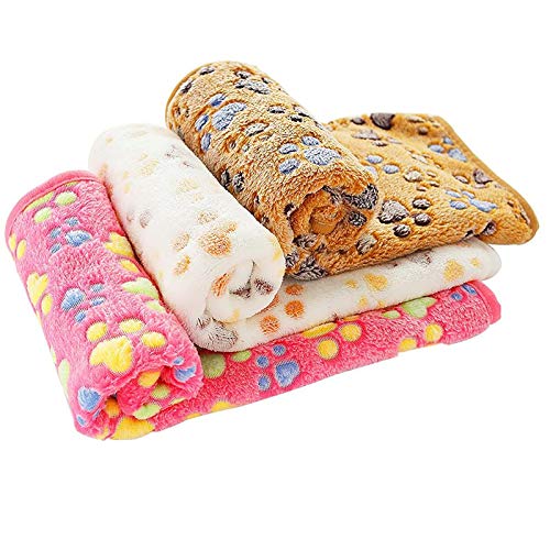 PET SPPTIES Pata pequeña impresión paño Grueso y Suave Manta Suave Estera del Animal doméstico 3 Piezas PS016（Pink+Beige+Coffee,104cmx76cm）