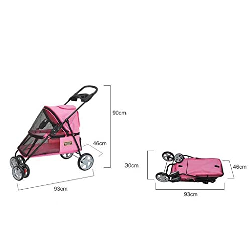 Pet Stroller Dog Stroller One-Click Folding Pet Travel Carrier with Removable Liner Storage Basket Breathable Mesh (Color : Red) (Pink)