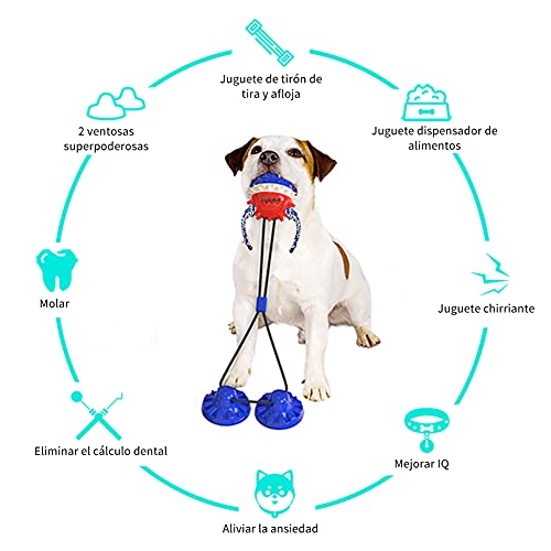 Petaccom Juguete para Perros Resistentes con Ventosas, Juguete Molar Interactivo para Perros, Juguete Masticable para Mascotas, Limpieza de Dientes, Dispensador de Comida para Perros