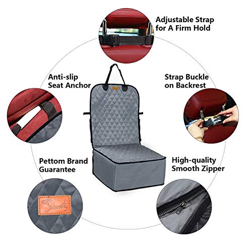 Petcomer Protector de Asiento de Coche para Mascota Perro Gato Asiento Cubierto Caja de Transporte 2 en 1 Funda Impermeable y Resistente (Gris)