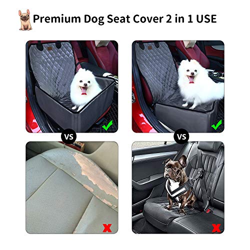 Petcomer Protector de Asiento de Coche para Mascota Perro Gato Asiento Cubierto Caja de Transporte 2 en 1 Funda Impermeable y Resistente (Gris)