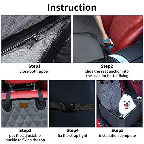 Petcomer Protector de Asiento de Coche para Mascota Perro Gato Asiento Cubierto Caja de Transporte 2 en 1 Funda Impermeable y Resistente (Gris)