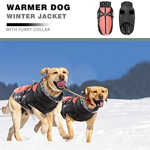 PETCUTE Abrigo para Perro de Invierno,Impermeable Chaqueta de Invierno para Perros con Arnés,Resistente al Viento,Ajustable,Reflectante Ropa para Mascotas Perros Pequeños, Medianos y Grandes