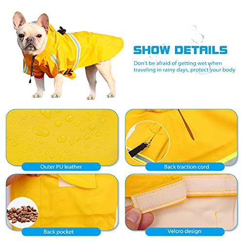 PETCUTE Impermeable para Perros,Chubasquero para Perros Medianos y Grandes con Capucha,Poncho de Lluvia Impermeable con Agujero para Arnés, Tira Reflectante,Bolsillos para Perros pequeñas y Medianas