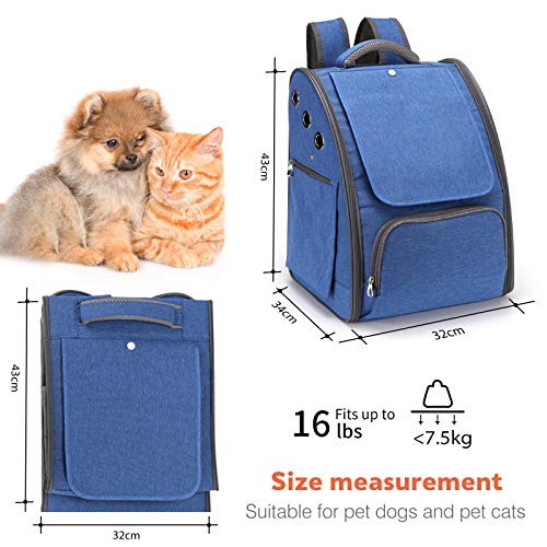 PETCUTE Transportin Gato Mochila Perro Pequeños Bolsa para Transportar Gatos Transpirable Viaje Mochila para Llevar Perros Gato Azul