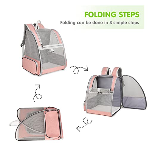 PETCUTE Transportin Gato,Plegable Mochilas para Gatos y Perro,Malla Completa Transpirable Bolsa Transporte con Estructura de Alambre, Transportin Estable para Viaje Aprobada por Aerolínea Rosa