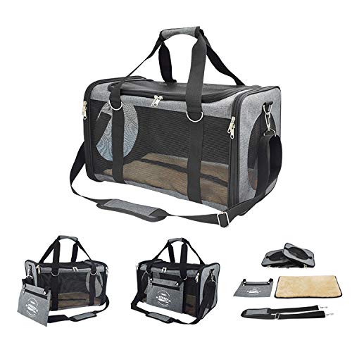 PETCUTE Transportín Perro Gato Bolsa De Transporte Plegable para Mascotas Jaulas para Perros Pequeño Medianos Coche Avion Cabina homologado Portador de Viaje hasta 10 Kg