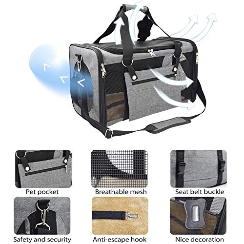 PETCUTE Transportín Perro Gato Bolsa De Transporte Plegable para Mascotas Jaulas para Perros Pequeño Medianos Coche Avion Cabina homologado Portador de Viaje hasta 10 Kg