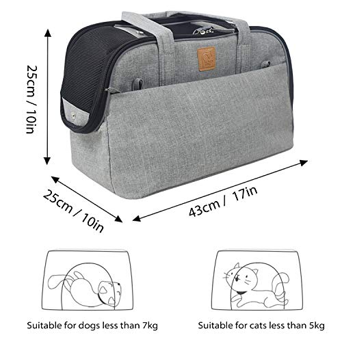 PETCUTE Transportín Perro Gato Bolsa de Transporte Plegable para Mascotas Transpirable Bandolera para Perro Pequeño Coche Avion Cabina homologado Portador de Viaje hasta 7Kg