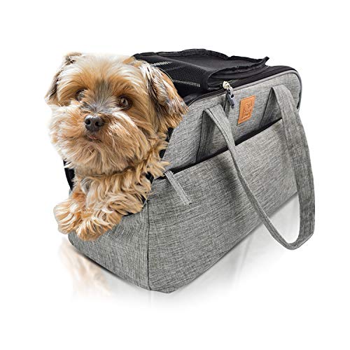 PETCUTE Transportín Perro Gato Bolsa de Transporte Plegable para Mascotas Transpirable Bandolera para Perro Pequeño Coche Avion Cabina homologado Portador de Viaje hasta 7Kg