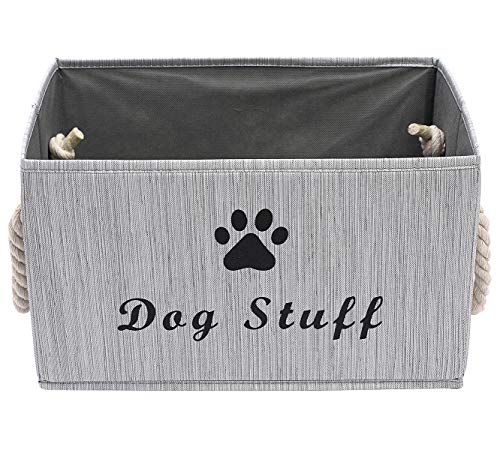 Pethiy - Caja de almacenaje de tela grande con asa de cuerda de algodón, cesta plegable para ropa y accesorios de perro, abrigos de perro, cestas de regalo de juguetes de perro-Gris