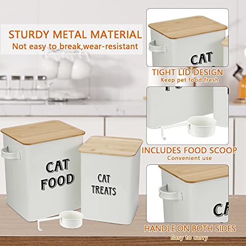 Pethiy - Cajas para Comida y golosinas para Animales - Contenedor de Comida para Gato - Tapas de Madera herméticas y Pala - Acero al Carbono Revestido -Capacidad 8L + 5L-Blanco