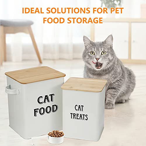 Pethiy - Cajas para Comida y golosinas para Animales - Contenedor de Comida para Gato - Tapas de Madera herméticas y Pala - Acero al Carbono Revestido -Capacidad 8L + 5L-Blanco