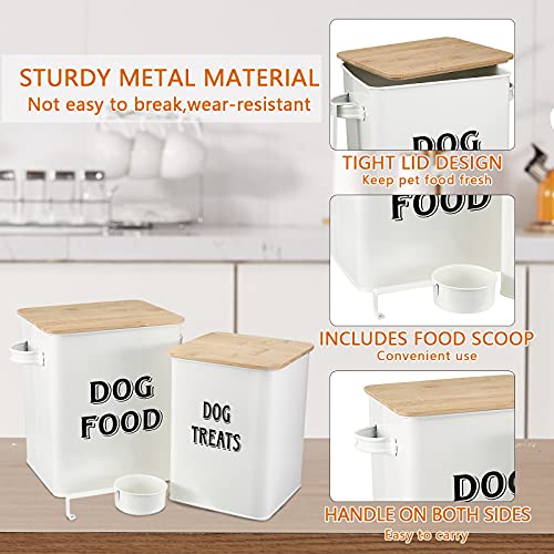 Pethiy - Cajas para Comida y golosinas para Animales - Contenedor de Comida para Perros - Tapas de Madera herméticas y Pala - Acero al Carbono Revestido -Capacidad 8L + 5L-Blanco