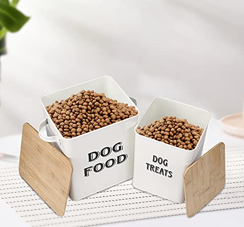 Pethiy - Cajas para Comida y golosinas para Animales - Contenedor de Comida para Perros - Tapas de Madera herméticas y Pala - Acero al Carbono Revestido -Capacidad 8L + 5L-Blanco