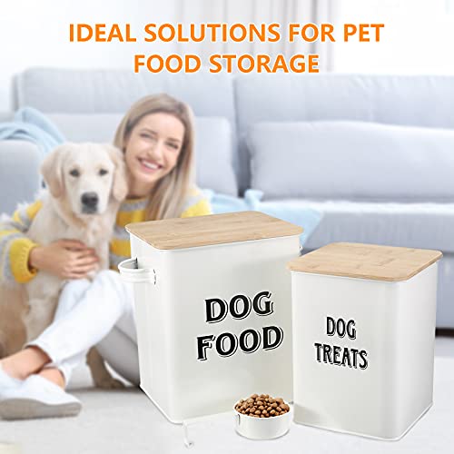 Pethiy - Cajas para Comida y golosinas para Animales - Contenedor de Comida para Perros - Tapas de Madera herméticas y Pala - Acero al Carbono Revestido -Capacidad 8L + 5L-Blanco