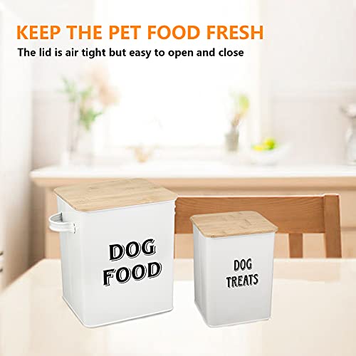 Pethiy - Cajas para Comida y golosinas para Animales - Contenedor de Comida para Perros - Tapas de Madera herméticas y Pala - Acero al Carbono Revestido -Capacidad 8L + 5L-Blanco