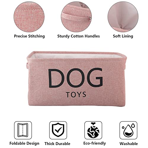 Pethiy-Cesta de Lona para Juguetes para Perros,con Asas para,Cesto Almacenamiento para Juguete y Accesorios de Mascotas, Grande Cajas Rectangular para Suministros para perros-40x30x 20cm-Rosa