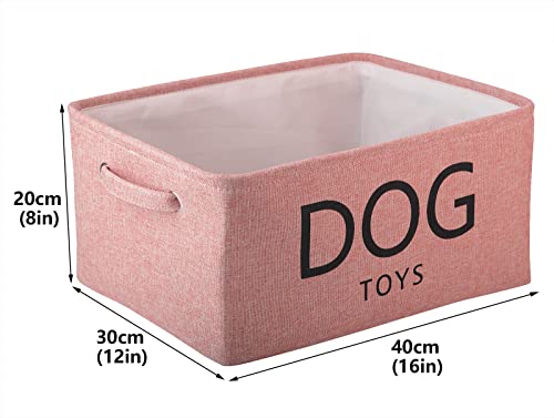 Pethiy-Cesta de Lona para Juguetes para Perros,con Asas para,Cesto Almacenamiento para Juguete y Accesorios de Mascotas, Grande Cajas Rectangular para Suministros para perros-40x30x 20cm-Rosa