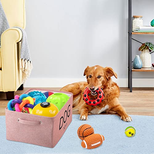 Pethiy-Cesta de Lona para Juguetes para Perros,con Asas para,Cesto Almacenamiento para Juguete y Accesorios de Mascotas, Grande Cajas Rectangular para Suministros para perros-40x30x 20cm-Rosa