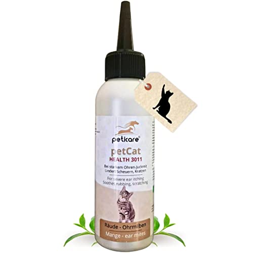 Peticare Gato Aceite de Cuidado Limpiador para Acaros del Oido y Anti-Parasitos - Gotas de Tratamiento, Limpia Eficazmente Orejas, Detiene Otitis Parasitaria - petCat Health 3011