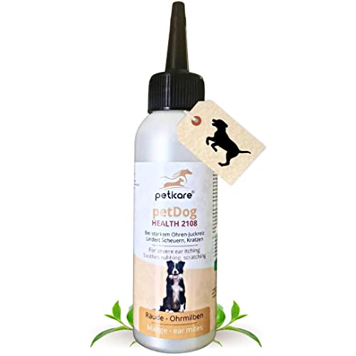 Peticare Perro Aceite de Cuidado Limpiador para Acaros del Oido y Anti-Parasitos - Gotas de Tratamiento, Limpia Eficazmente Orejas, Detiene Otitis Parasitaria - petDog Health 2108