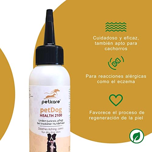 Peticare Perro Locion contra Dermatitis Atopica - Tratamiento Eficaz para Todas Formas Eczema, Detiene Picores Fuerte, Productos de Cuidado - petDog Health 2100