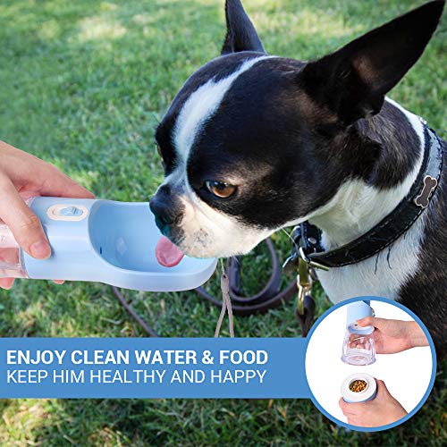 PetInn Botella de Agua para Perro, 2en1 Dispensador de Agua y Comida Portátil a Prueba de Fugas para Mascotas al Air Libre para Pasear, Viajar, Senderismo Viene con Bolsa para Desechos de Perro