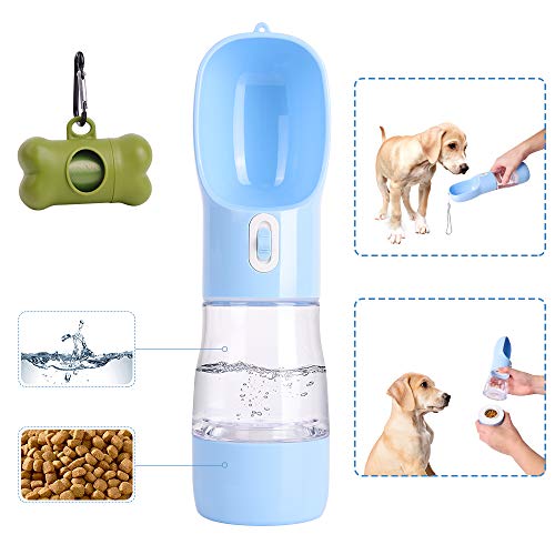 PetInn Botella de Agua para Perro, 2en1 Dispensador de Agua y Comida Portátil a Prueba de Fugas para Mascotas al Air Libre para Pasear, Viajar, Senderismo Viene con Bolsa para Desechos de Perro