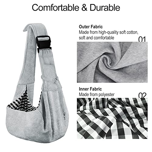 PetLoft Bolso Bandolera Transportín, Reversible Bolso Porta Mascotas Sling, Ajustable Bolsa de Hombro Cruzada para Perro con Gancho de Collar para Perros / Gatos / Conejos de hasta 11 Libras - Gris