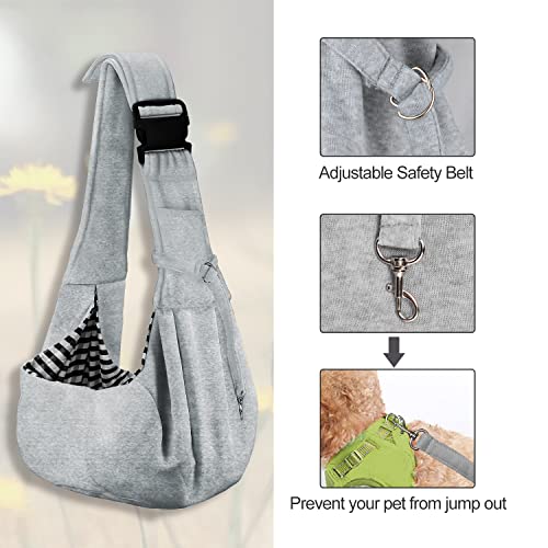 PetLoft Bolso Bandolera Transportín, Reversible Bolso Porta Mascotas Sling, Ajustable Bolsa de Hombro Cruzada para Perro con Gancho de Collar para Perros / Gatos / Conejos de hasta 11 Libras - Gris