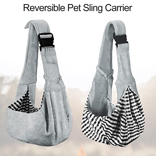 PetLoft Bolso Bandolera Transportín, Reversible Bolso Porta Mascotas Sling, Ajustable Bolsa de Hombro Cruzada para Perro con Gancho de Collar para Perros / Gatos / Conejos de hasta 11 Libras - Gris