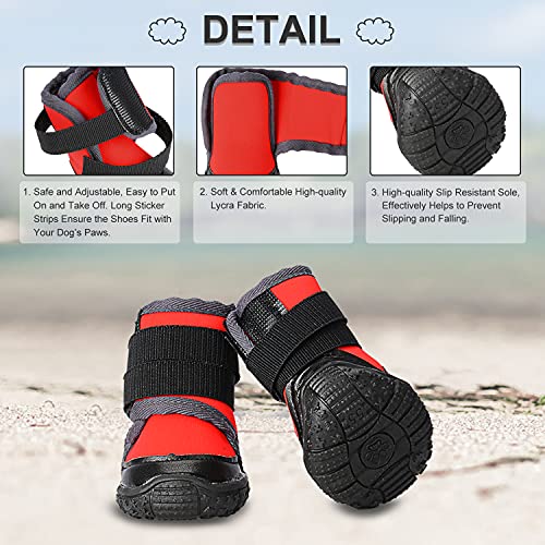 PETLOFT Botas para Perros, 4pcs Antideslizante Botas Perro con Correa de Cierre Adjustable para Perros Pequeños Medianos Grandes, Fácil de Poner Perro Protector Pata (S, Rojo)