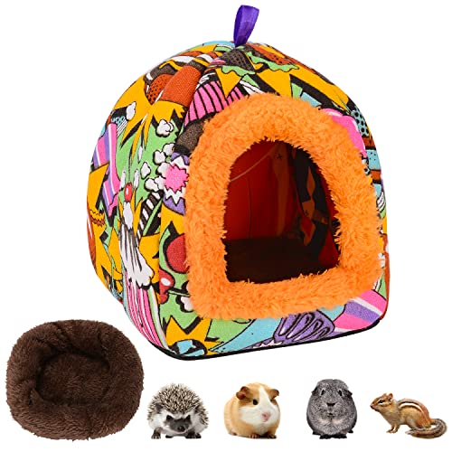 PETLOFT Camas para Mascotas Pequeños, Small Animal Hideaway Cálida Cama de Invierno Jaula Hamster para Animales Pequeños Hámster Ardilla de Jerbo Chinchilla con Almohadilla Extraíble - Naranja