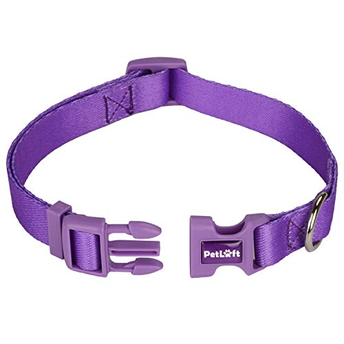 PETLOFT Collar de Perro, Especial Diseñado Tamaño Ajustable de Poliéster Superficie de Collares de Perro con Anilla en D de Metal para Fijación a la Correa (Púrpura, L)