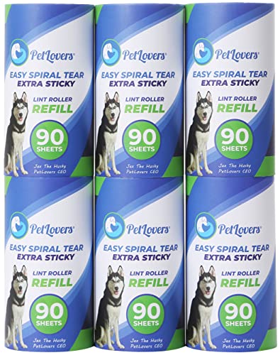 PetLovers Rollo extra de pelusa adhesiva conjunto de megavalor 450 hojas para depilación de mascotas, removedor de pelusa para perros y gatos 6 recargas