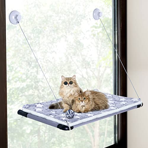 Petotw Ventana de Gato Cama de Hamaca,Ventana montada Hamaca para Gato + Manta Gato,Hamaca Ventosa para Gatos con Ventosas de Perilla Resistentes, Cama de Gato Ventosa para Tomar el Sol