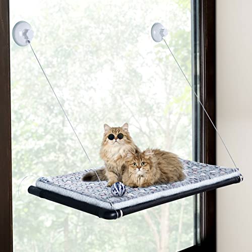 Petotw Ventana de Gato Cama de Hamaca,Ventana montada Hamaca para Gato + Manta Gato,Hamaca Ventosa para Gatos con Ventosas de Perilla Resistentes, Cama de Gato Ventosa para Tomar el Sol