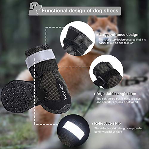 Petotw Zapatos Impermeables para Perros Botas Antideslizantes para Perros Protector de Pata con Tira Reflectante Botas para Perros Medios y Grandes 4 Piezas (XL, Negro, 6#)