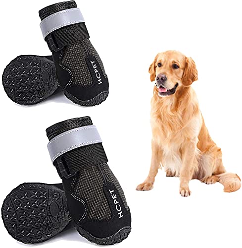 Petotw Zapatos Impermeables para Perros Botas Antideslizantes para Perros Protector de Pata con Tira Reflectante Botas para Perros Medios y Grandes 4 Piezas (XL, Negro, 6#)