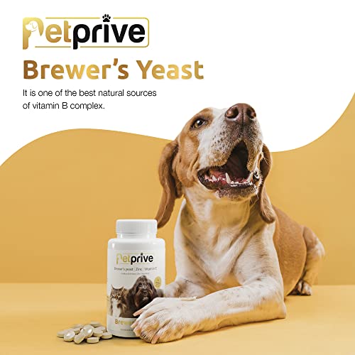 Petprive Levadura De Cerveza para Perros Y Gatos con Vitamina B, Vitamina E, Zinc Y Minerales - Vitaminas para Perros - Suplemento Vitaminico Natural para Pelo, Piel Y Uñas - 180 Comprimidos