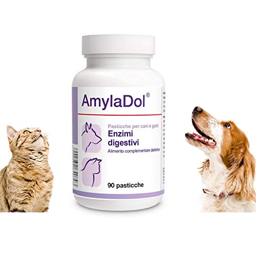 Pets Dolfos AmylaDol 90 comprimidos Enzimas digestivos Naturales: Amilasi, lipasos y Proteasas. Alimento complementario dietético en caso de trastornos digestivos de perros y gatos