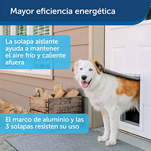 PetSafe - Puerta para perros y gatos de Aluminio para Condiciones Climáticas Extremas, 3 Solapas contra Corrientes de Aire, Aluminio, Solapa Aislante,2 Opciones de Bloqueo, Panel de Bloqueo - L