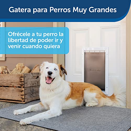 PetSafe - Puerta para perros y gatos de Aluminio para Condiciones Climáticas Extremas, 3 Solapas contra Corrientes de Aire, Aluminio, Solapa Aislante,2 Opciones de Bloqueo, Panel de Bloqueo - L