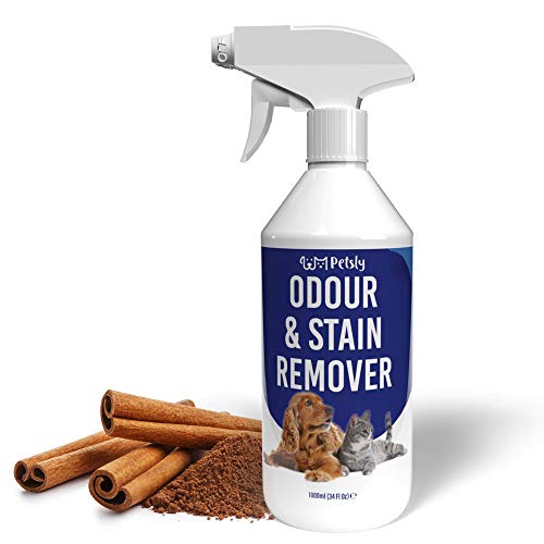 Petsly Spray Eliminador de Olores Mascotas - Limpiador Enzimatico Orina Perros y Gatos - Detergente Enzimatico Perros para Manchas Orina - Spray Quita Olores Perros, Neutralizador de Olores Gatos, 1L