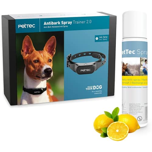 PetTec Collar Antiladridos Perros con Señal Pulverizada automática, Incluye Aerosol con Fragancia de Limón, Adiestramiento para Acabar con los Ladridos de Perros Grandes y pequeños