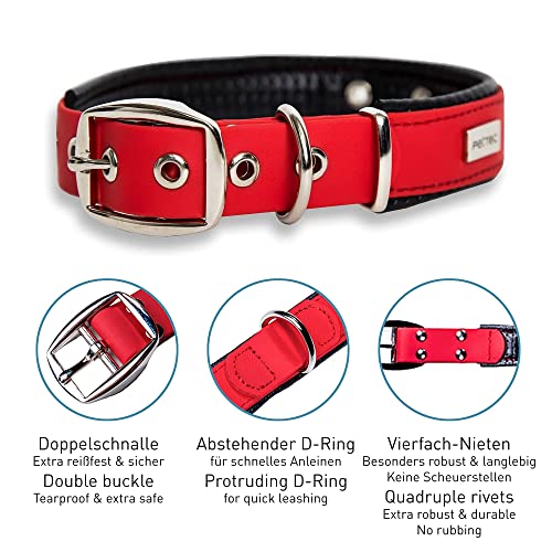 PetTec Trioflex Collar para Perros - para Cachorros Pequeños, Medianos y Grandes - Acolchados para Perros Grandes - Fuerte e Impermeable - Trenza Textil, Costura Reforzada, Hebilla Doble (Rojo)