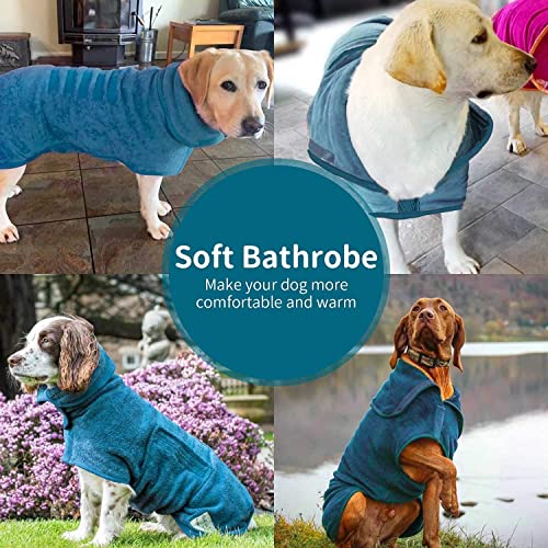 PETTOM Albornoz para Perros Ajustable, Toalla de Secado para Mascotas de Microfibra, Toalla de baño súper Suave Lavable a máquina (M, Azul)