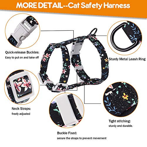 PETTOM Arnes Gato Ajustable Antiescape con Correa Cuerda Redonda Cómodo Seguridad Arnés de Gato para Pequeño Medio Grande Gato Adulto Cachorros Cat Harness para Caminar Viajes Negro M